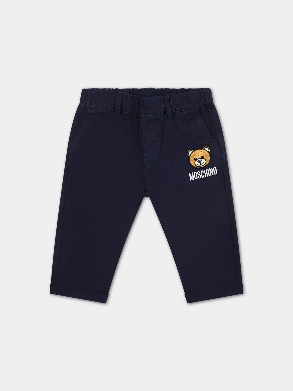 Pantaloni blu per neonato con Teddy Bear e logo